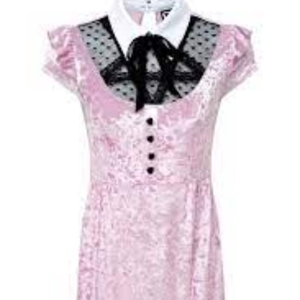 🆕 Killstar "Delana Crushin' Doll" Pink Velvet Babydoll Dress - Picture 9 of 15